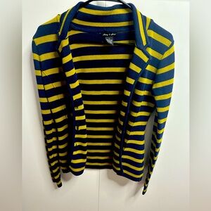 Audrey & Grace Navy Green Striped Collared Fitted Cardigan Sweater Women…